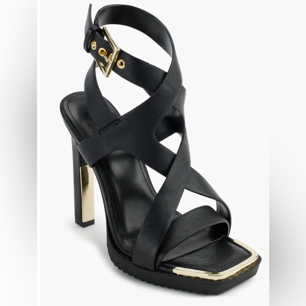DKNY Mabel Black & Gold Sandals Size